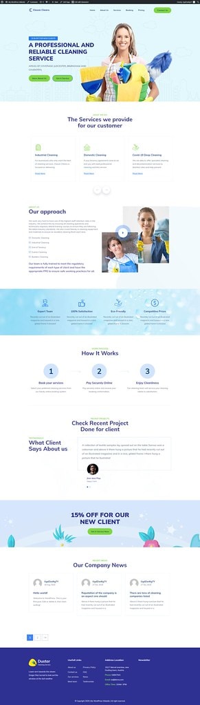 Duster Cleaner — Professional Cleaning Service Website — full-page website screenshot designed by Wp Hridoy Khan