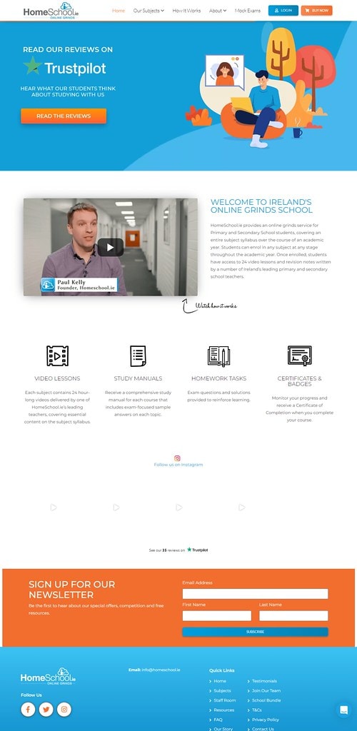 HomeSchool.ie — Online Education Platform — full-page website screenshot designed by Wp Hridoy Khan