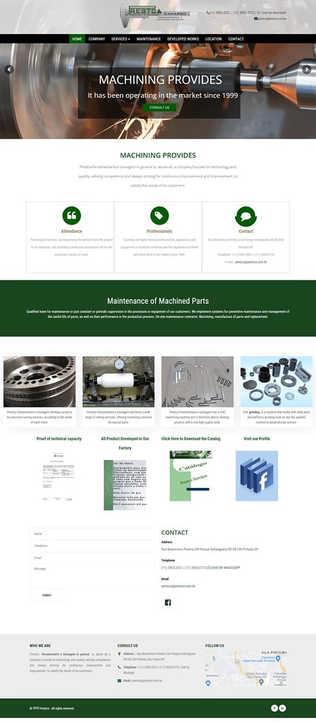 Prestica — Industrial Machining Company Website — full-page website screenshot designed by Wp Hridoy Khan