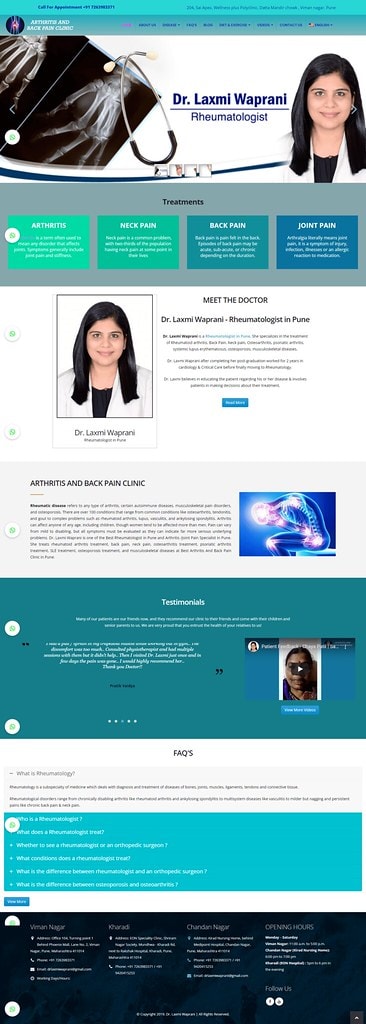 Dr. Laxmi Waprani — Rheumatology Clinic Website — full-page website screenshot designed by Wp Hridoy Khan